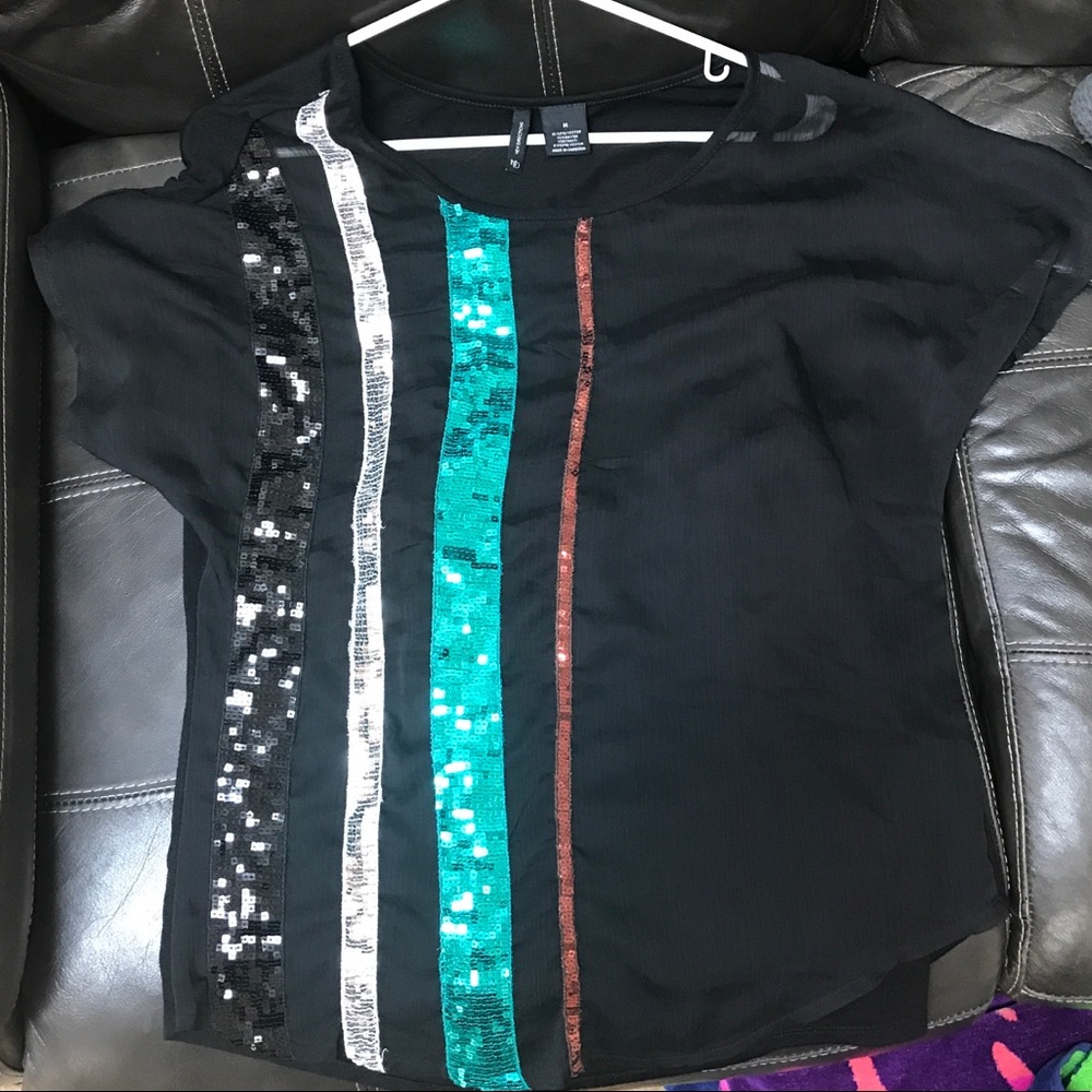 Sheer Black with Sequin Stripes Shirt